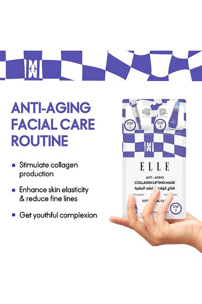ELLE Anti-Aging Collagen Lifting Mask 3-Step Care Kit, Firming Sheet Mask, Anti aging,  Pack of 4
