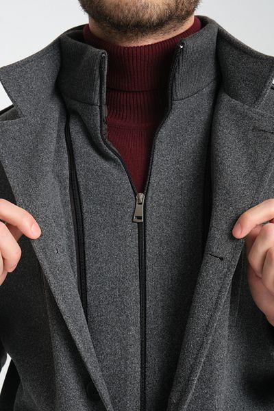 Frappoli Ανδρικό παλτό Cashmere - Χοντρό γιακά, φερμουάρ, κανονική εφαρμογή