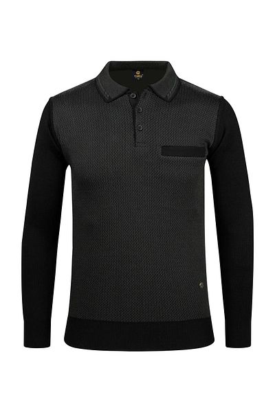 Çizgi Triko Stripe Knitwear Men's Plus Size Polo Collar Pattern Sleeve and Waist Elastic Steel Knit Knitwear Sweater 5014Fb Si