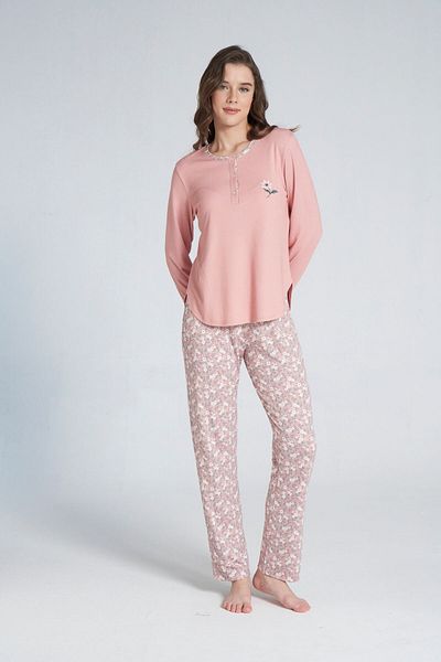 Pijadore Women's Long Sleeve Floral Embroidery Pajamas Set