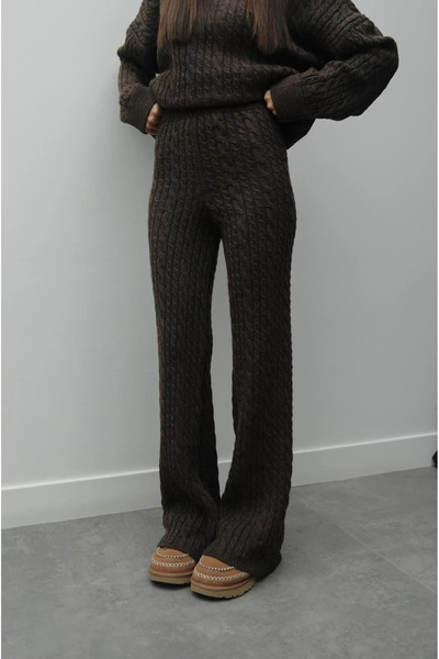 My Blog Barna Weft Hair Kötött nadrág pulóver szett