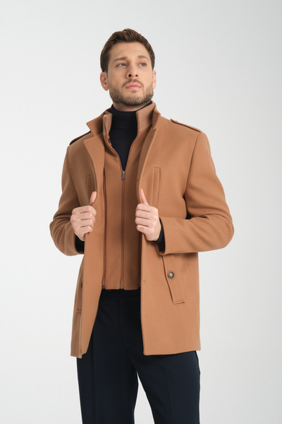 Frappoli Men's Stamp Coat - Thick Stand Collar, Zip-Up, Regular Fit