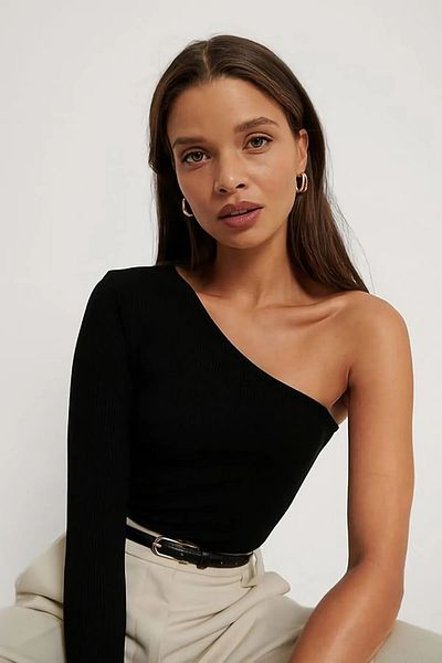 lumuteks One Shoulder Open Long Sleeve Blouse