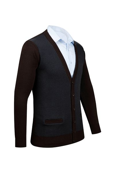 Çizgi Triko Stripe Knitwear Men's Large Size Pattern Sleeve and Waist Elastic Steel Knit Knitwear Cardigan 5014Mb Brown
