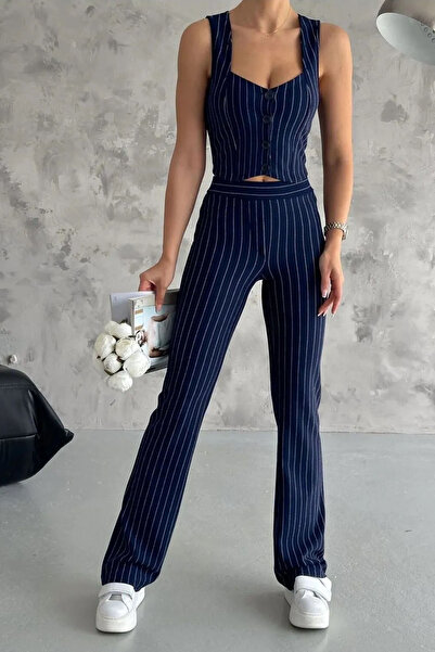 Swana Σετ 2 τεμαχίων Navy Blue - με ύφασμα κρεπ Lycra και γιλέκο