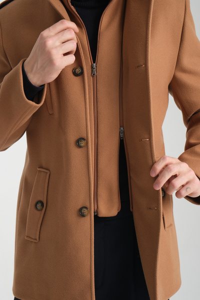 Frappoli Men's Stamp Coat - Thick Stand Collar, Zip-Up, Regular Fit