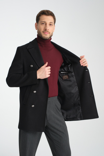 Frappoli Κασμίρ παλτό με διπλό στήθος με μεταλλικό κουμπί με λεπτομέρεια