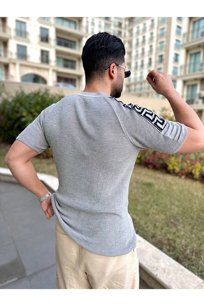 elkumoda Φανελάκι Πλεκτό Τρίκο Αναπνέον Με Σχέδιο Δεν Ιδρώνει Slim Fit Στενή Εφαρμογή T-shirt