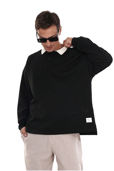 Butik TREND BIZ Hanorac oversize cu broderie cu guler polo în față și în spate