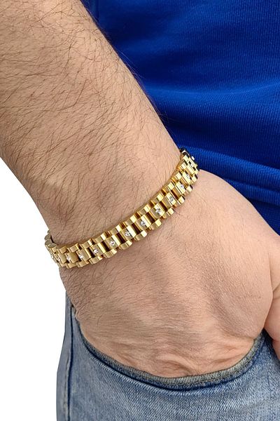 Chavin Steel 10 mm Gold Shiny Stone Men's Bracelet Ev58Sr