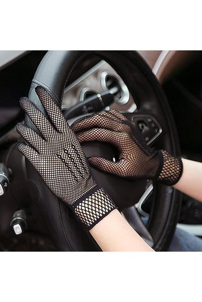 NW NessiWorld Black Color Lycra Mesh Gloves Fingered Knitted Gloves Adult Size