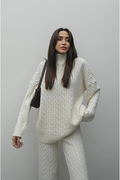 My Blog Ecru Weft Hair Pletení Kalhoty Svetr Set