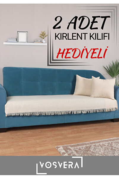 vosvera Oturma Yeri Pamuklu Çekyat Koltuk Örtüsü 100x225 Cm Hediyeli 2 Adet 40x40 Cm Kırlent Kılıfı