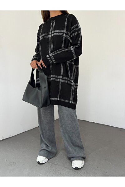 Modamorfo Černá čtvercová třpytivá pletená tunika
