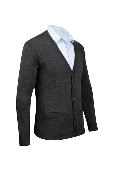 Çizgi Triko Men's Plus Size Striped Knitwear Cardigan - Print Sleeve and Waist Rubber, Anthracite 4241Mb