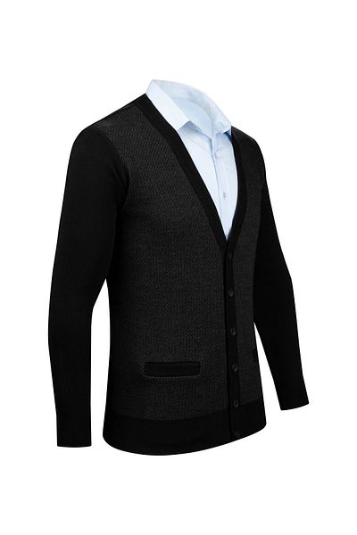 Çizgi Triko Stripe Knitwear Men's Large Size Pattern Sleeve and Waist Elastic Steel Knit Knitwear Cardigan 5014Mb Black