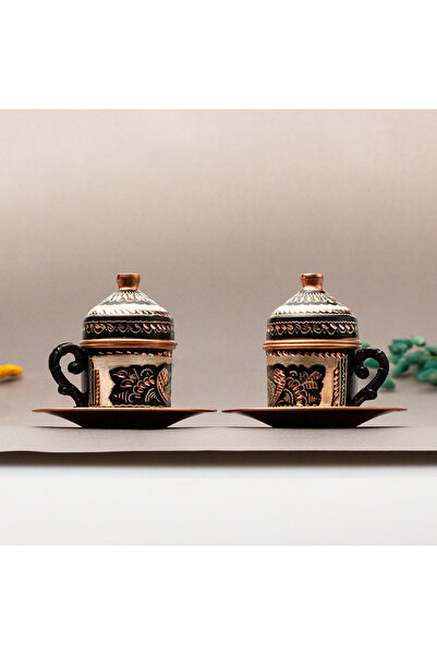 Alone 6 Kişilik El Yapımı Bakır Kahve Takımı Fincan, Tepsi Ve Cezveyle Mükemmel Sunum