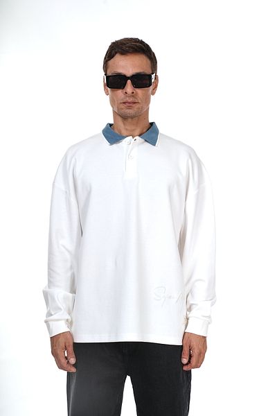 Butik TREND BIZ Hanorac oversize cu broderie cu guler polo în față și în spate