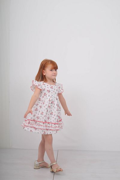 Filizdens Kids Rochie pentru fete Rochie florală din muselină din bumbac cu volane, cu două straturi Rochie casual de zi de naștere