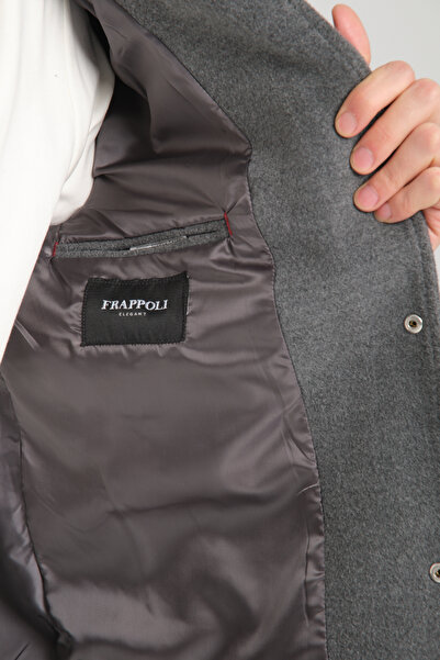 Frappoli Snap Fastener Men's Polo Neck Short Stamp Coat Slim Fit