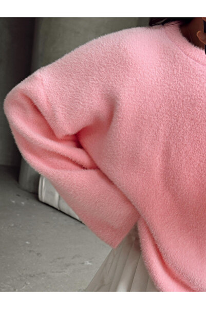 NATUFIAN STORE Pulover de damă roz cu barbă Yumoş Basic Knitwear