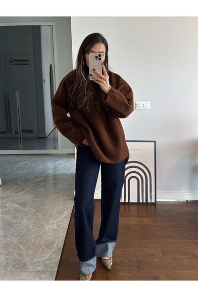 NATUFIAN STORE Дамски мек плетен пуловер с брада