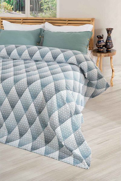 Cozy Nest Double Printed Bedspread - 100% Natural Cotton, Pique Pattern, 190X220 cm (7 Different Patterns)