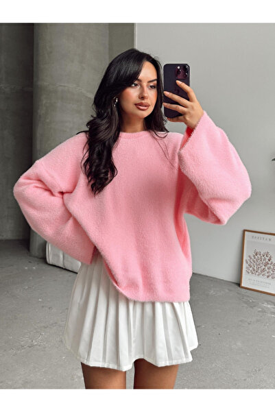 NATUFIAN STORE Pulover de damă roz cu barbă Yumoş Basic Knitwear