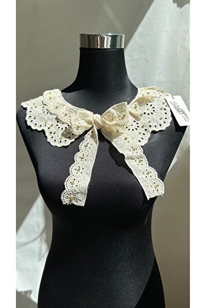 LALE intage Pamuk Fisto Krem Rengi Taş Detayı Ham Yaka