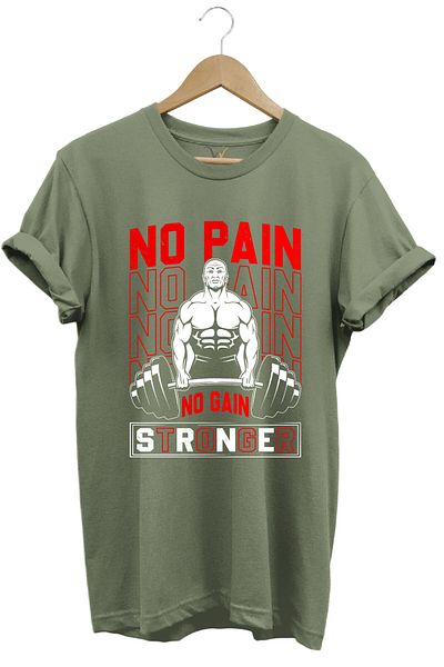 WİDİ Gym Athlete Fitness No Pain No Gain Σχέδιο με άρθρωση 100% βαμβακερό μπλουζάκι χακί κανονικής εφαρμογής