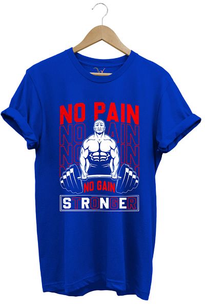 WİDİ Gym Athlete Fitness No Pain No Gain Dumbell Design Μπλουζάκι με στάμπα 100% βαμβάκι κανονική εφαρμογή
