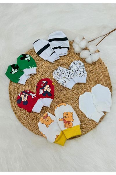 Lumos Trade Unisex Baby Gloves - 6 Pairs Set, Organic Cotton, Newborn Combed Cotton - Mix