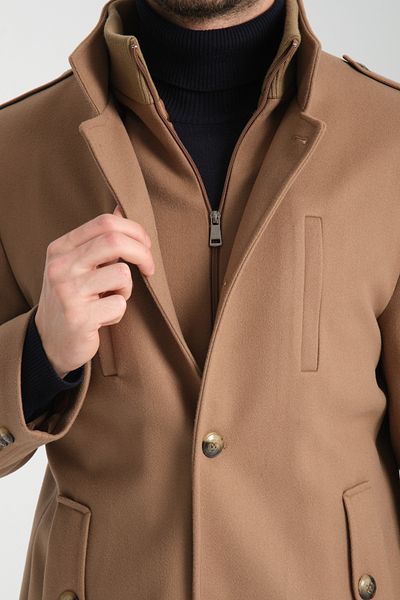 Frappoli Ανδρικό παλτό Cashmere - Χοντρό γιακά, φερμουάρ, κανονική εφαρμογή