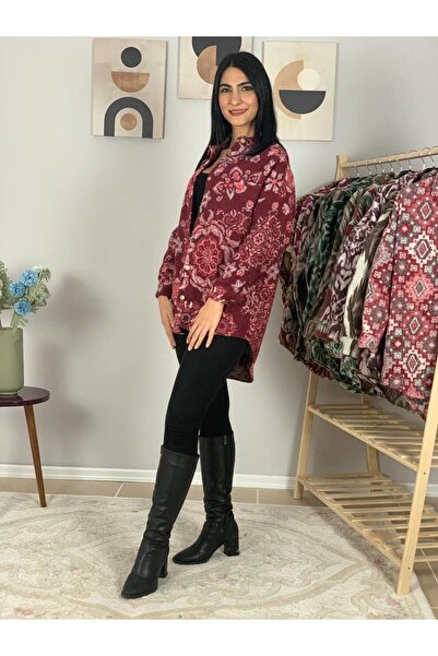 YusGos Women's Single Pocket Print Thick Lumberjack Jacket Shirt (Red-Pink)