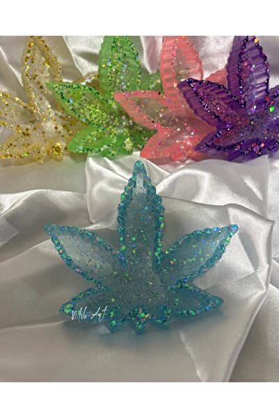 Milo Art Simli Glitterlı Yaprak Şeklinde Epoksi Küllük Kül Tabağı ( 1 Adet Mavi )