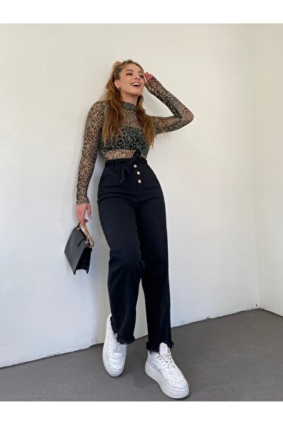 Modamorfo Belt Detailed Tasseled Jeans - Black