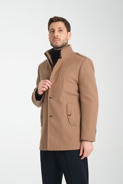 Frappoli Ανδρικό παλτό Cashmere - Χοντρό γιακά, φερμουάρ, κανονική εφαρμογή