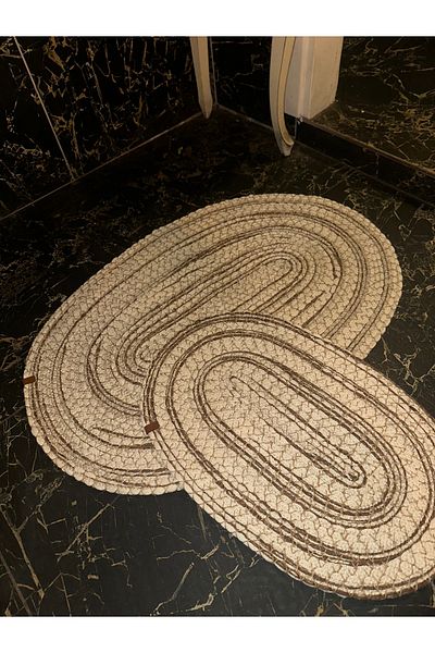 Halımax Cream Bath Mat Set of 2 - Washable (40X60Cm and 60X90Cm)