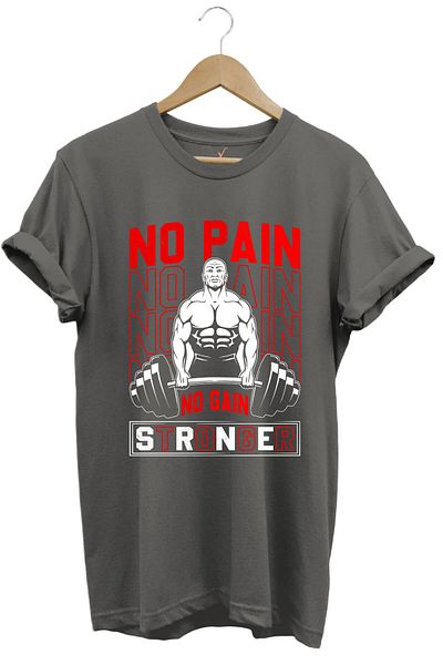 WİDİ Gym Athlete Fitness No Pain No Gain Dumbell Design Τυπωμένο 100% βαμβακερό μπλουζάκι με κανονική εφαρμογή