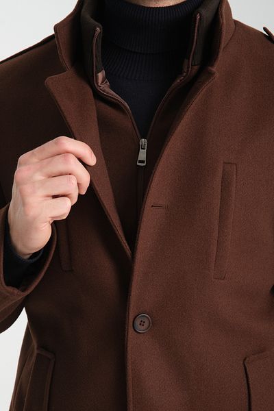 Frappoli Ανδρικό παλτό Cashmere - Χοντρό γιακά, φερμουάρ, κανονική εφαρμογή