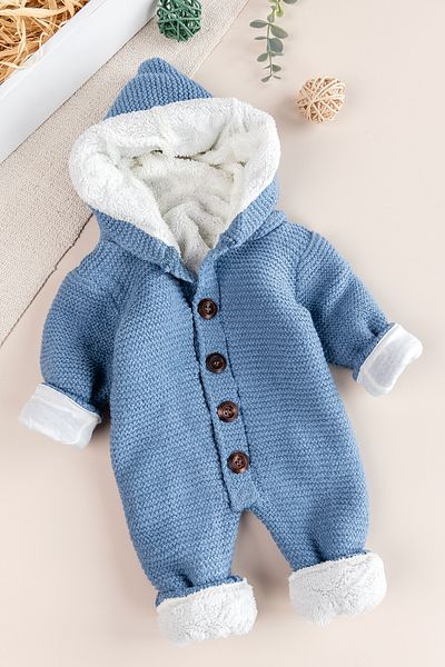 Babymod Knitwear Knitted Welsoft Lined Hooded Winter Baby Rompers