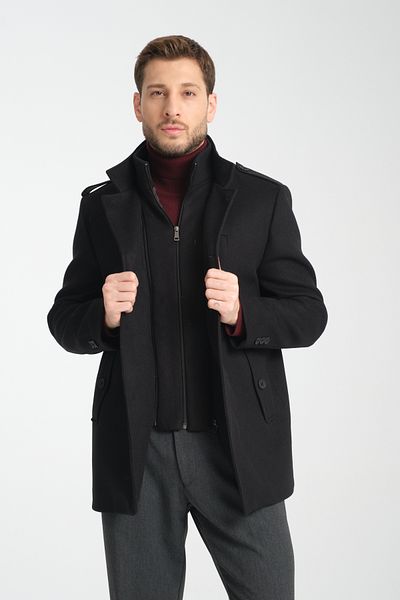 Frappoli Ανδρικό παλτό Cashmere - Χοντρό γιακά, φερμουάρ, κανονική εφαρμογή