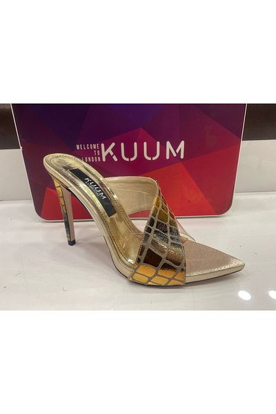 KUUM LONDON papuci de dama cu toc auriu transparent