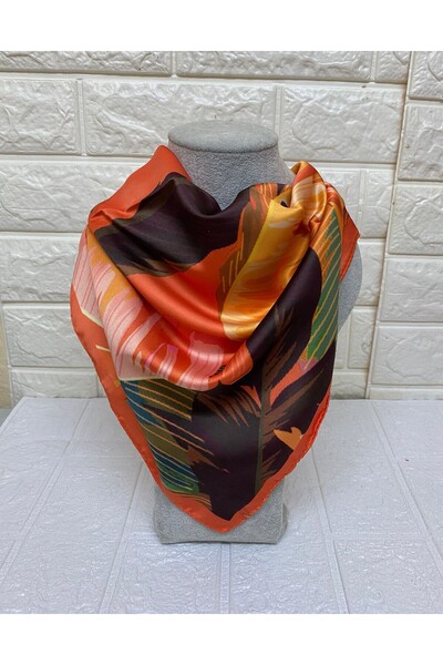 sema aksesuar Σατέν μαντήλι με σχέδιο πορτοκαλί φύλλο 50*50 εκ