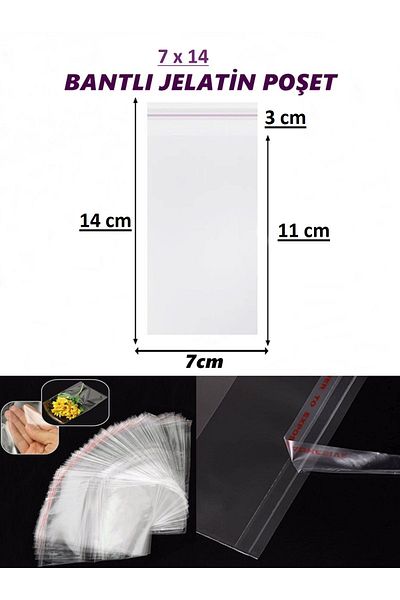 Nikah Şekeri Market Transparent Gelatin Bag with Tape 7 X 14 cm Adhesive Bag 50 Pieces
