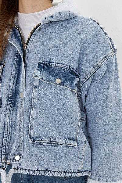 comstar Denim Coat with Lapel Sleeves and Soft Plush Fur Inside