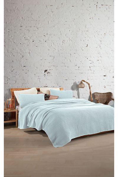 destinyhometex Baby Blue 100% Cotton Waffle Double Bedspread Without Fringe 220X240