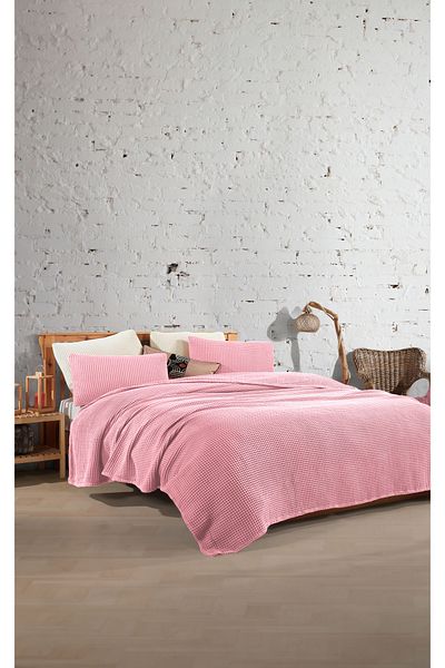 destinyhometex Pink 100% Cotton Waffle Double Bedspread Without Fringe 220X240