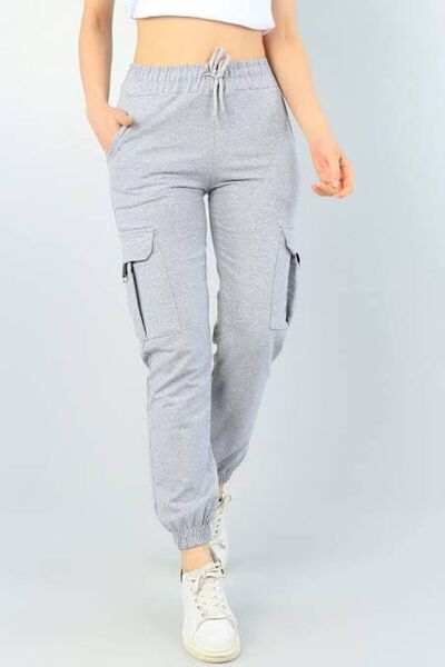 THE WHITE Γυναικείο γκρι πλαϊνή τσέπη λαστιχένιο παντελόνι φούτερ