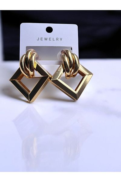 NAİFTAKIAKSESUAR Women's Gold Color Geometric Dangle Earrings